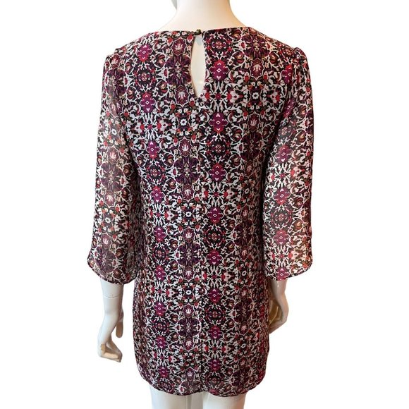 Emerald Sundae Womens Floral Shift Dress 3/4 Sleeve Back Keyhole White Purple S - Picture 2 of 8